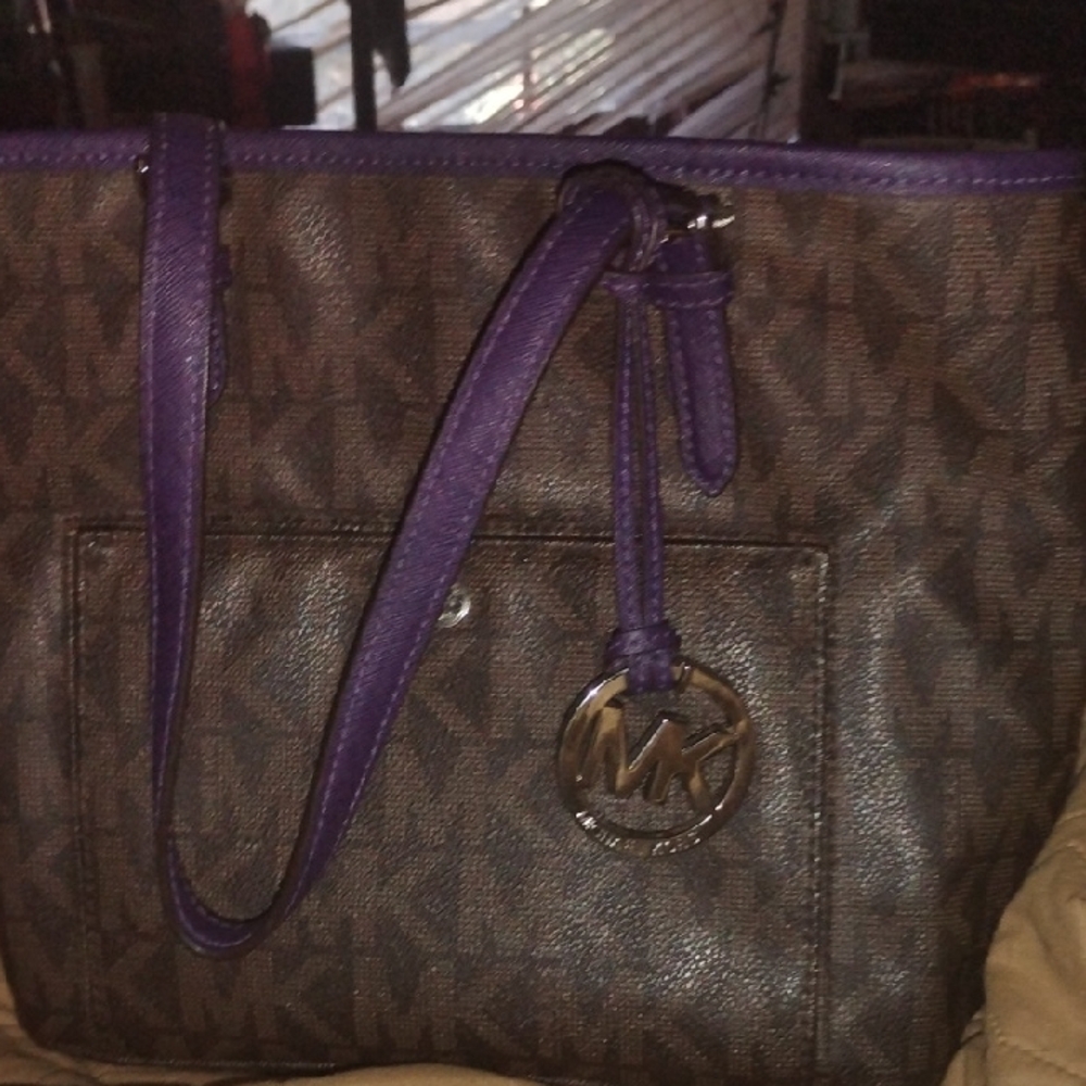 Michael Kors Purple and Brown Signature Tote
